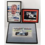 THREE SIGNED FORMULA 1 PHOTOGRAPHS; Johnny Herbert, a portrait and two of his cars racing,