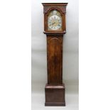 MARK JACOB OF LONDON A WALNUT LONGCASE CLOCK the hood with blind fret panel decoration and brass