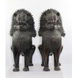 A PAIR OF LATE 20TH CENTURY BRONZE TEMPLE LIONS, 40cm high