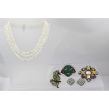A SELECTION OF COSTUME JEWELLERY to include Laura Ashley three-row freshwater pearl necklace, a