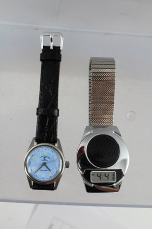 A 1970's/EARLY 1980's STAINLESS STEEL GENTLEMAN'S VOICER COBOLT ELECTRONIC WRIST WATCH, having LCD