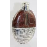 COLIN HEWER, CHESHIRE A VICTORIAN SILVER AND LEATHER MOUNTED SPIRIT FLASK having screw lock cap,