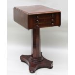 A 19TH CENTURY MAHOGANY DROPLEAF WORK TABLE, fitted three drawers plus three faux drawers with