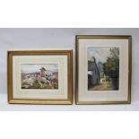 TWO WATERCOLOUR PAINTINGS 'Sheep in Moorland landscape in gilt, glazed frame, 20cm x 30cm and '