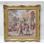 A LATE 20TH CENTURY MACHINE TAPESTRY PICTURE depicting a Spanish town square with figures and