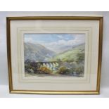 HAROLD GRESLEY "The Dale from Monsal Head", river valley scene with viaduct, figures in the