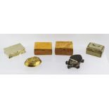 A COLLECTION OF SIX VARIOUS SNUFF BOXES includes treen, brass and one of horn in the form of a