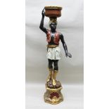 A LATE 20TH CENTURY COMPOSITION BLACKAMOOR in the form of a man supporting a bowl/platter