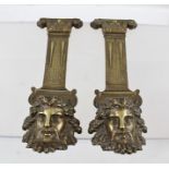 A PAIR OF BRONZE MOUNTS possibly from a piece of furniture or clock case, of column and mask form,