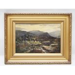 H. MORLEY PARK A moor and mountain landscape with sheep, Oil on canvas, signed, 34cm x 52cm in an