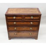 A 19TH MAHOGANY AND BURR WALNUT CHEST OF DRAWERS, having two short over three long graduated drawers