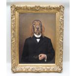 THIERRY PONCELET A Portrait depicting the head of a Red Setter set squarely on human shoulders,