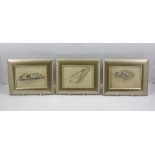 J** N Three mid 20th century Pencil studies of speeding automobiles, one signed and dated 1941, each