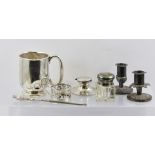 EMILE VINER A SILVER TANKARD, Sheffield 1933, together with an ASPREY SILVER CAPSTAN DESIGN INKWELL,