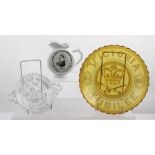 THREE PIECES OF VICTORIAN ROYAL COMMEMORATIVE WARE, to include an 1887 Jubilee jug and two glass