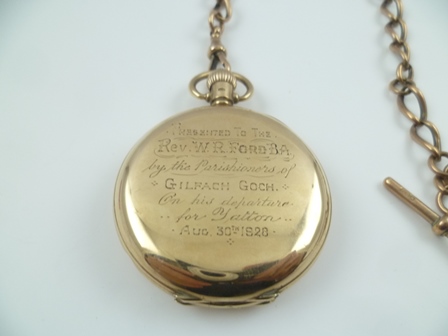 AN EARLY 20TH CENTURY 9CT GOLD CASED HALF HUNTER POCKET WATCH A Dennison watch case fitted a 17 - Image 3 of 9