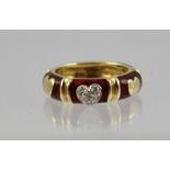 AN 18CT RED ENAMEL AND HEART SET DIAMOND RING, with stamped 750, size K