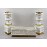 A SUITE OF LATE 19TH CENTURY VOLKSTEDT PORCELAIN, to include a pair of ormolu mounted bisque neo-