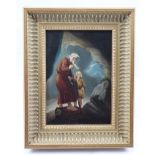 A. YORK "Hermit and Child", at a cave entrance while a storm rages, an Oil on panel, signed and