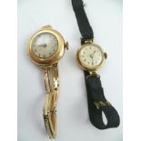 TWO 9CT GOLD CASED LADY'S COCKTAIL/EVENING WATCHES one with part gold expandable bracelet strap