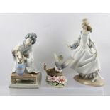 THREE LLADRO PORCELAIN FIGURINES, includes Japanese Bijin flower arranger, kneeling at a low