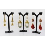 THREE PAIRS OF EGYPTIAN REVIVAL EARRINGS