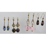 FOUR PAIRS OF MURANO EARRINGS with wire fittings