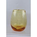 A WHITEFRIARS AMBER GLASS VASE with bubble inclusions, possibly designed by Powell or Wilson, 17.5cm
