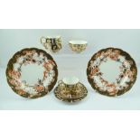 A VARIETY OF ROYAL CROWN DERBY BONE CHINA ITEMS includes a pair of Imari (4945) fancy rimmed plates,