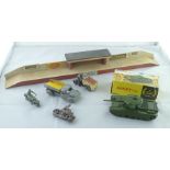 DINKY TOYS NO.651 CENTURION TANK boxed, a die-cast type truck, two motorcycles and an Ice-cream