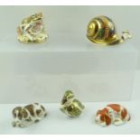 FOUR ROYAL CROWN DERBY BONE CHINA PAPERWEIGHTS includes Golden Snail, limited edition 3649 of 4500