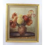 EARLY 20TH CENTURY BRITISH SCHOOL "Vase of Dahlias", a still life study, a Watercolour, 36cm x