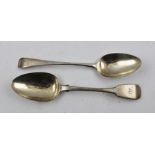 TWO SILVER TABLE SPOONS, one fiddle pattern, London 1828, the other by Peter and Ann Bateman, London