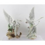 TWO LATE 20TH CENTURY LLADRO (NAO) MODEL GROUPS OF STORKS/HERONS, each with a pair of birds in