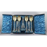 GEORGE EDWARDS & SONS A VICTORIAN SILVER PLATED DESSERT SET, comprising four dessert serving