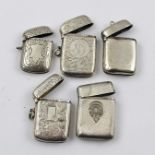 A COLLECTION OF FIVE HALLMARKED SILVER VESTA CASES, to include plain and chased, overall weight