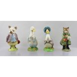 FOUR BESWICK EARTHENWARE BEATRIX POTTER FIGURINES, to include "Mr. Drake Puddle Duck", "Jemima