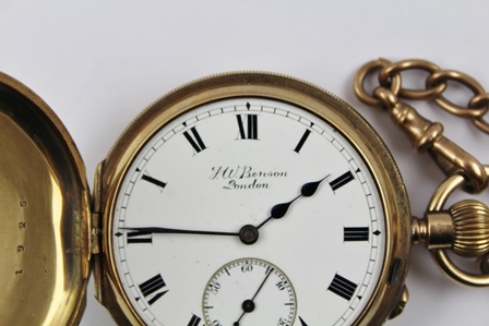 J.W. BENSON LTD. OF LUDGATE HILL, LONDON A 9CT GOLD HALF HUNTER CASED POCKET WATCH, having white - Image 6 of 9