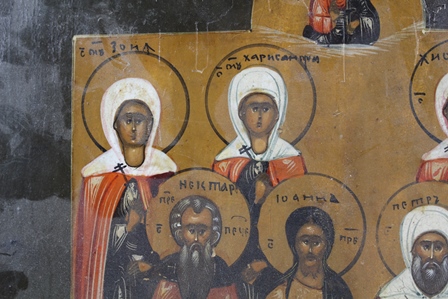 LATE 19TH CENTURY RUSSIAN SCHOOL A Portrait Icon of eight standing under God on high, Oil on pine - Image 3 of 6