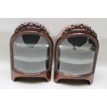 A PAIR OF VICTORIAN MAHOGANY TABLE TOP DISPLAY CABINETS, of arched top form with carved acanthus and