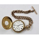 J.W. BENSON LTD. OF LUDGATE HILL, LONDON A 9CT GOLD HALF HUNTER CASED POCKET WATCH, having white