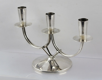 A "BERG" DANISH SILVER PLATED TABLE CANDELABRA of three sconce design, on a wire frame and - Image 2 of 3