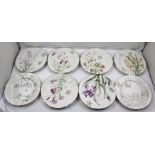 A COLLECTION OF EIGHT "LIMOGES" PORCELAIN CABINET OR DESSERT PLATES with gilded rims in a variety of