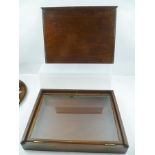 A 19TH CENTURY MAHOGANY COLLECTOR'S DISPLAY BOX, the sliding lid revealing an inner glazed door,