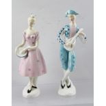 TWO ROYAL DOULTON CHINA FIGURES "HARLEQUIN" HN2186 and "COLUMBINE" HN2185, tallest 19cm