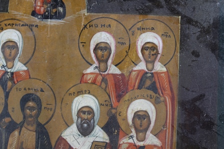 LATE 19TH CENTURY RUSSIAN SCHOOL A Portrait Icon of eight standing under God on high, Oil on pine - Image 4 of 6