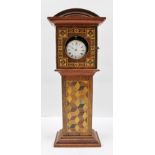 A LATE VICTORIAN TUNBRIDGE WARE WATCH HOLDER, formed as a longcase clock, parquetry inlaid, complete