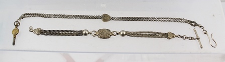 TWO VICTORIAN SILVER ALBERTINE WATCH CHAINS