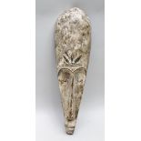 A PAINTED CARVED WOOD AFRICAN TRIBAL MASK FROM THE FANG TRIBE OF THE GABON, 52cm long (originating