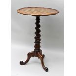 A VICTORIAN ROSEWOOD GAMES TABLE having fluted moulded rim with inlaid chequerboard top, on barley